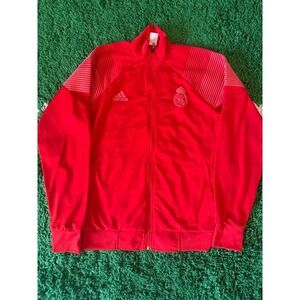 Adidas Real Madrid Track Jacket Red Full Zip Soccer Club Crest Logo Size L